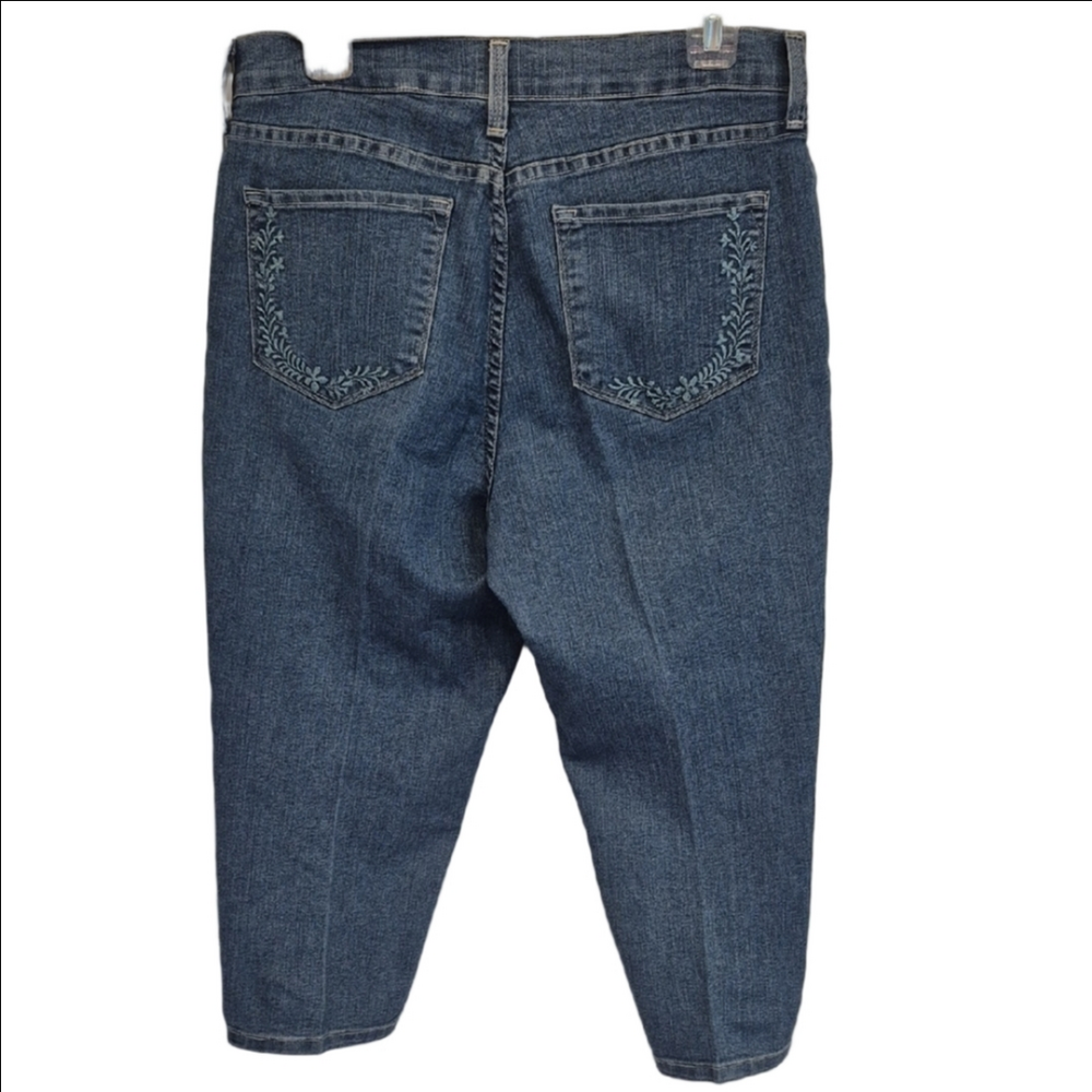 NYDJ Blue Cropped Jeans with Embroidery On Back Pockets